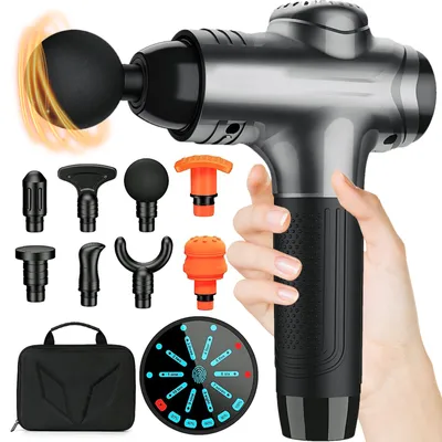 Produktbild von MODFU Massagepistole Elektrische Massage Gun LED Muskelmassagepistole Nacken Schulter Muskel mit 10 Geschwindigkeiten und 8 Massageköpfen Schwarz