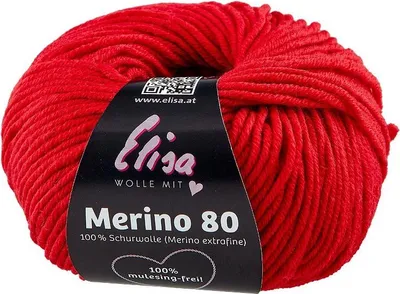 Produktbild von Elisa Wolle Merino 80,extrafeine superweiche 100% Wolle, 50g/80 m, 7111 Feuerrot