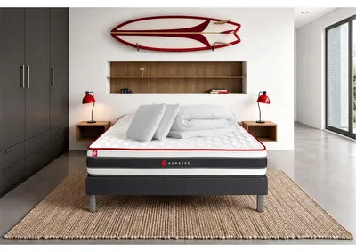 Productafbeelding van Volledige set: Bed - Matras 140x200 cm + Boxspringbed met lattenbodem (in de set) + 2 kussens + dekbed - Energy
