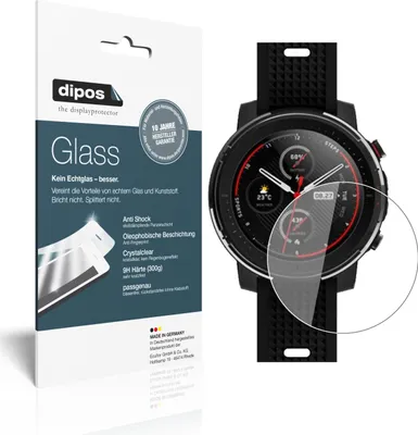 Produktbild von 2x Schutzfolie für Huami Amazfit Stratos 3 - Anti-Shock 9H Folie dipos Glass Kunststoffglas