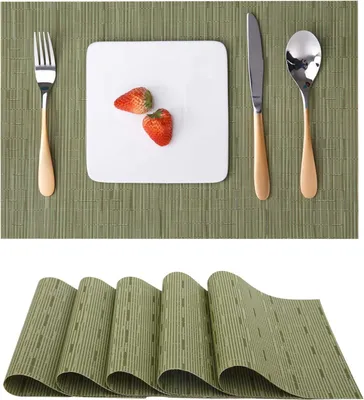 Produktbild von Myir Jun 6er Set abwaschbare Tischsets, gewebt, abwaschbar, rutschfest, hitzebeständig, Vinyl Tischsets, abwaschbar für Küche, Esstisch, Hotel, Platzsets 30 x 45 cm.