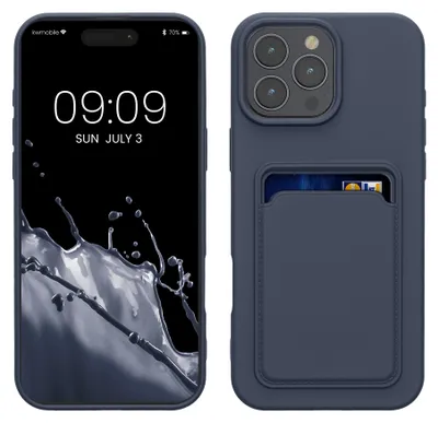 Produktbild von kwmobile Handyhülle für Apple iPhone 16 Pro Max Hülle mit Kartenfach - TPU Case - Kabelloses Laden - Schutzhülle Cover in Dunkelblau