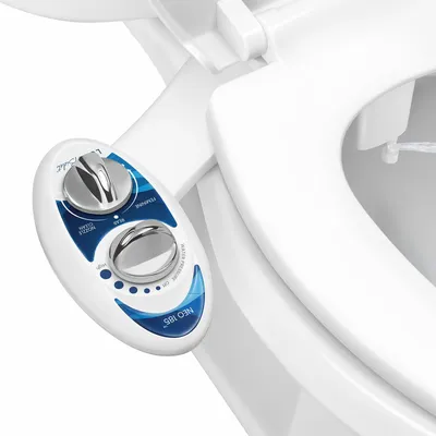 Bidet-Toilettenaufsatz, Doppeldüse, selbstreinigend, blau/weiß