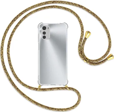 Produktbild von Handykette Backcover-Schutzhülle mit Band (Metall goldfarben) für Motorola Moto E32, Moto E32s - braun+beige