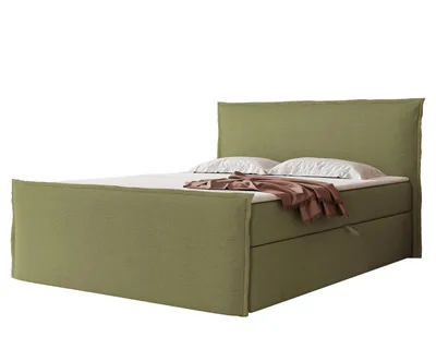 Obrázek produktu pro Postel s boxspringem LIZIO 200x200 s čelem s výčnělky, úložným prostorem a bonellovou matrací, olivově zelená