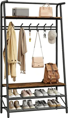 Imagen del producto de Perchero de 100 cm, metal y madera, con banco, 3 niveles y 5 ganchos