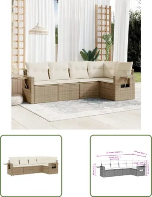 Produktbild von The Living Store 5-tlg. Garten-Sofagarnitur mit Kissen Beige Poly Rattan
