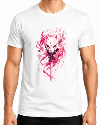 Imagen del producto de Camiseta para hombre con diseño de "Kitsune Maske Katana Japan Anime Sakura Kirschblüten Y2K Samurai", color blanco, talla M