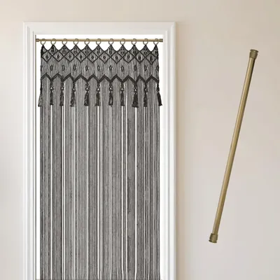Produktbild von COZYOR Makramee-Vorhang, mit Holzösen Boho Vorhang Türvorhang Fenstervorhang 132x200cm, wahlweise mit Stange