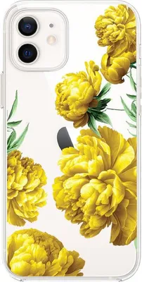 Produktbild von Flexible Hülle für das iPhone 12, TPU Silikon transparent, Blumen, gelbe Pfingstrosen