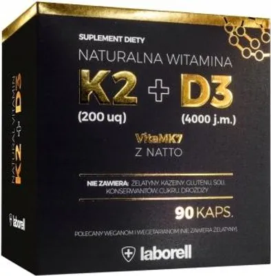 Image de Laborell Vitamine D3 4000 UI et K2 200 µg 90 gélules