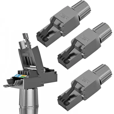 Produktbild von RJ45 Stecker Werkzeuglos CAT 7 CAT 8 LAN Netzwerkstecker Verlegekabel 4 Stück