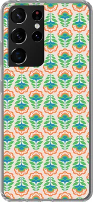 Produktbild von MuchoWow® Handyhülle Schutzhülle Hülle für Telefoonhoesje Samsung Galaxy S21 Ultra Retro - Blumen - Design - Grün - Orange Silikon Softcase Handy Hülle - Mobiltelefon