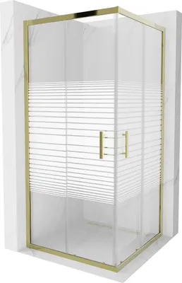 Image de Cabine de douche carrée Mexen Rio 90 x 90 cm, Stripes, Gold - 860-090-090-50-20