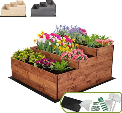 Produktbild von MODO24 Hochbeet Holz, Pflanzkasten, Massivholz, Kiefer, Kräuterbeet, Blumenkasten, Garten, Terrasse, 45x90x93 cm, Braun, ZP07