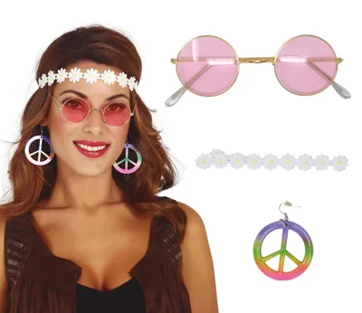 Obrázek produktu pro Hippie čelenka brýle náušnice sada 60. léta karneval