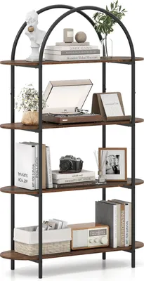 Immagine prodotto di COSTWAY Libreria a 4 ripiani, scaffale con struttura in metallo e ripiani in legno, scaffale portaoggetti, scaffale espositivo, scaffale da esposizione, 95x34x156 cm, marrone