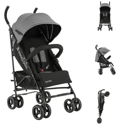 Produktbild von Kikkaboo Kinderwagen Käfer, Stahlrahmen, Korb, abnehmbare Vorderräder, Fußstütze dunkelgrau
