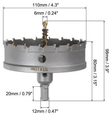 Produktbild von Lochs?gen set 110 mm Hartmetall Bohrkrone, Dosenbohrer Hartmetallschneider mit 2 Zentrierbohrer & Sechskantschlš¹ssel fš¹r Edelstahl Eisen Legierung Holz Kunststoff Kupfer Aluminum