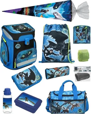 Produktbild von DRAGONS - DRACHE OHNEZAHN Schulranzen 1. Klasse Scooli EasyFit 15-teiliges Set mit Schultüte