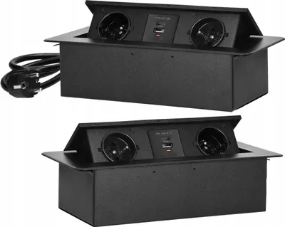 Produktbild von ORNO| Möbelsteckdose - OR-GM-9035/B - Schwarz - USB Ladegerät - 2 Steckdosen - 1,5m Kabel