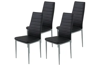 Produktbild von 4er Set Esszimmerstuhl Simone - Kunstleder Schwarz - Metallgestell alufarben - Belastbarkeit ca. 100kg