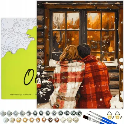 Obrázok produktu pre Maľovanie podľa čísel Dospelí ľudia milujú krb 50x40 - 29 akrylových farieb, plátno s dreveným rámom, 3 štetce a príslušenstvo Oh Art!