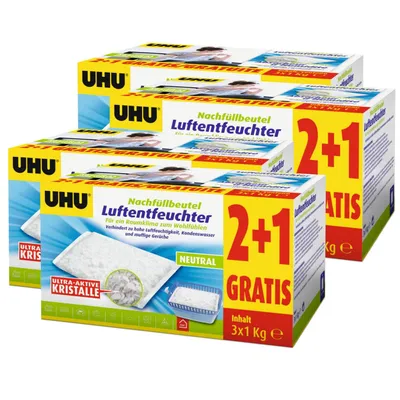 Produktbild von UHU Original Luftentfeuchter Nachfüllbeutel 3x1000g Neutral air max (4er Pack)