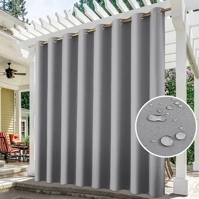 Image de 4 rideaux d'extérieur H 213 x L 254 cm Rideau occultant Gris pour terrasse & balcon Protection visuelle Protection solaire Foulard à œillets,Gris clair