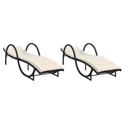Produktbild von Sonnenliegen 2 Stk. mit Auflagen Schwarz Poly Rattan
