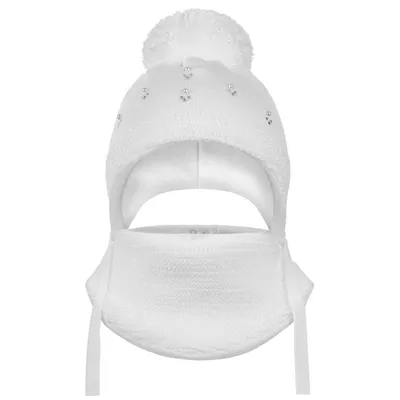 Produktbild von Baby Mädchen Winter Mütze Dreiecktuch Schal Strick Winterset 36/38 0-6 Monate, Weiß, Gr. 36/38
