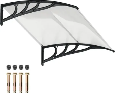 Produktbild von Vordach Haustür 102/122/199 × 99 cm Überdachung aus Aluminium & Polycarbonat, Haustürdach Pultvordach, Sonnenschutz Regenschutz Wetterschutz, Schwarz