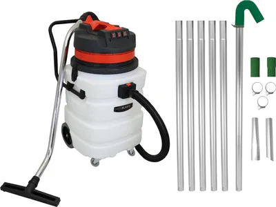 Immagine prodotto di Sistema di pulizia grondaie con aspiratore per liquidi e solidi da 90 litri e set di aste per aspiratore da grondaie da 7,2 m. Pulitore per tubi a lungo raggio da 1,2–7,2 m con ugelli in alluminio da 51 mm di diametro, motore triplo da 3000 W, tubo flessibile da 1,5 m e cavo da 6,5 m