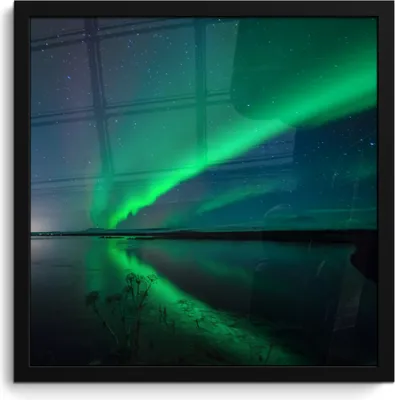 Produktbild von MuchoWow® MuchoWow® Gerahmtes Poster Nordlicht - Island - Sternenhimmel - Grün - Wasser 40x40 cm - Poster mit zchwarzem Bilderrahmen - Mit Rahmen - Wanddekoration Schlafzimmer