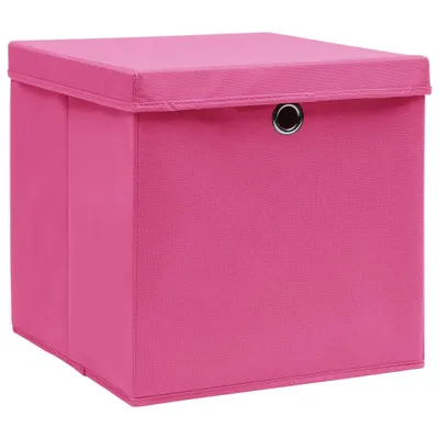 Zdjęcie produktu dla vidaXL Pudełka do przechowywania z pokrywkami 4 szt. 28x28x28 cm Różowy