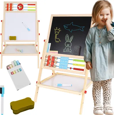 Produktbild von Multifunktionales Wende-Holzbrett für Kinder, 6 in 1, mit Zähler und Uhr, 32/41/67 cm