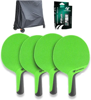 Productafbeelding van Tafeltennis Set - Outdoor Rackets - Buiten Spelen - Gerecycled Materiaal - 4 Rackets 6 Ballen - Groen