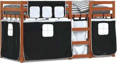 Obrázek produktu pro vidaXL Patrová postel se záclonami bílá a černá 90x190 cm borovicové dřevo