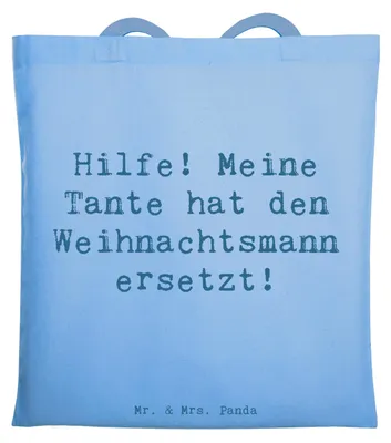 Produktbild von Mr. & Mrs. Panda Einkaufstasche Spruch Tante Weihnachten - Sky Blue - Geschenk, Dankeschön, Liebe, für, Schultasche, Jutebeutel, Neffe, Tasche, Freude, Nichte, Tote Bag