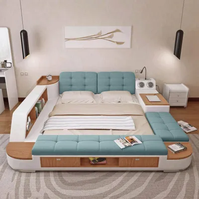 Produktbild von Polster Betten Moderne Hotel Multifunktion Doppel Luxus Design Leder Bett