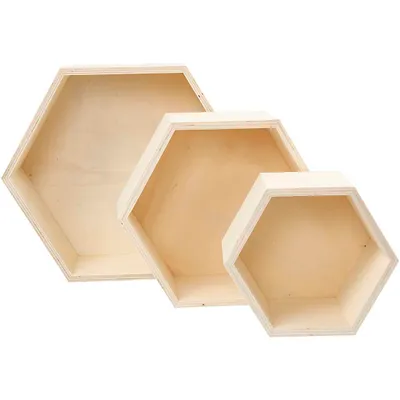 Produktbild von Creativ Company Holz Schaukästen hexagonal Aufbewahrungsboxen 14,8-24,2 cm 3 Stück