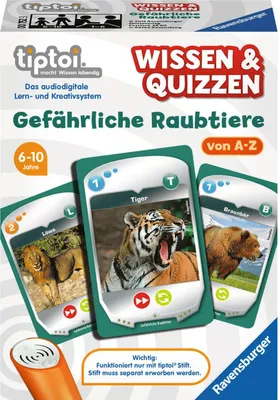 Produktbild von Ravensburger tiptoi 3in1 Wissen & Quizzen Gefährliche Raubtiere 00752