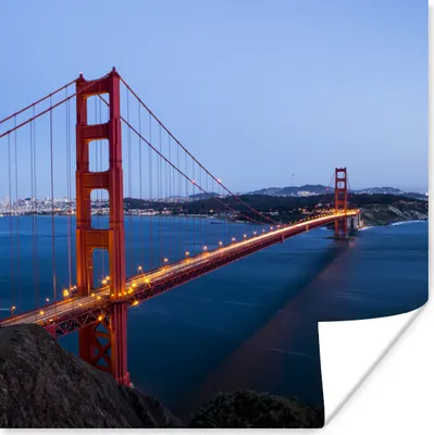 Produktbild von MuchoWow® Poster Golden Gate Bridge am Abend beleuchtet 30x30 cm - Wandposter - Printing