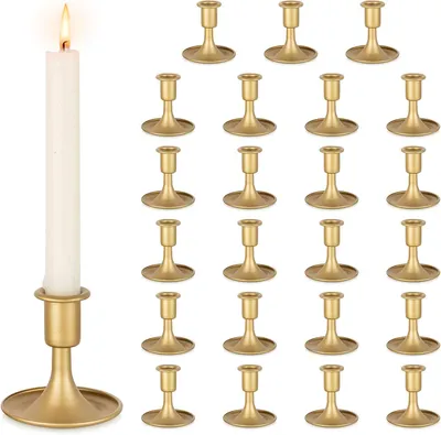 Productafbeelding van Matte Gouden Kandelaarhouders: Set van 24 Vintage Kandelaarhouders voor Tafel Middenstuk Koperen Kegelvormige Kandelaarhouder voor Kerstmis, Bruiloft