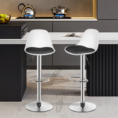 Produktbild von 2x Barhocker Tresenhocker,Kunstleder Gepolsterter Barstuhl mit PP Lehne und Fußstütze, Höhenverstellbar, Drehbar, Küchenstühle (Schwarz+Weiß)