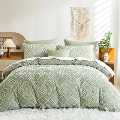 Immagine prodotto di Set di lenzuola in microfibra Ibenzoa® – Verde, con copripiumino reversibile 80x200 cm + 2 federe 80x80 cm, 100% microfibra, chiusura con cerniera, ipoallergenico