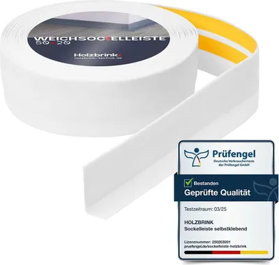 Immagine prodotto di HOLZBRINK Battiscopa adesivo in PVC 50x20mm, 5 m | Bordino per top cucina, zoccolino battiscopa per mobili | Profilo angolare PVC | Colore: bianco