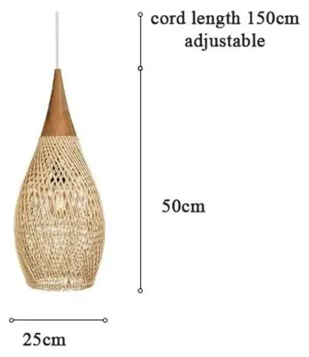 Zdjęcie produktu dla Lampa wisząca, ręcznie wykonana, styl vintage, średnica 25 cm x wysokość 50 cm, kolor beżowy, bez żarówki