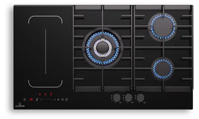 Image de Klarstein MultiChef 5 Plaque Induction Et Gaz - 5 Zones, Flexzone, 10,6 Kw,À Glissière, Stop&Go, Minuterie, Noir, 87,5 Cm