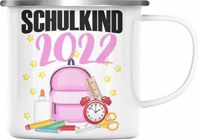 Produktbild von Trendation - Einschulung Mädchen Geschenk Schultüte Füllung Emaille Tasse Schulstart 1. Schultag Schuleinführung Schulanfang Geschenkidee 2022 Schulkind (Silber)